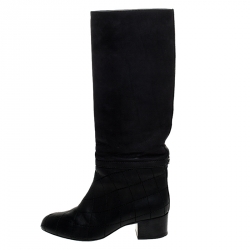Chanel Black Quilted Leather CC Knee Length Boots Size 38