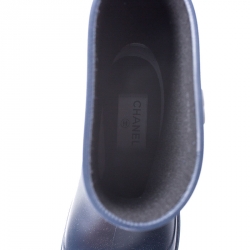 Chanel Navy Blue/White Rubber CC Ankle Length Boots Size 38