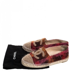 Pre Owned Chanel Multicolor Wool Blend Fabric CC Cap Toe Espadrilles Size 39