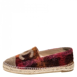 Pre Owned Chanel Multicolor Wool Blend Fabric CC Cap Toe Espadrilles Size 39