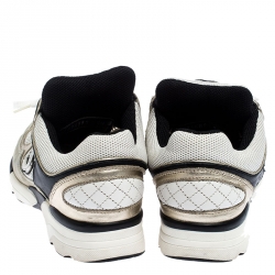 مملوكة مسبقًا Chanel White/Black Leather and Mesh CC Logo Lace Up Sneakers Size 38