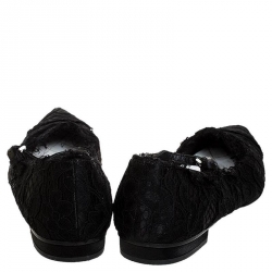 مملوكة مسبقًا Chanel Black Lace Pointed Toe Ballet Flats Size 38.5