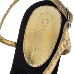 Chanel Gold/Beige Leather Thong CC Logo Strap Sandals Size 40.5