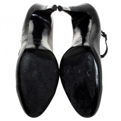 Pre Owned Chanel Black Leather CC Cap Toe T-Strap Round Toe Platform Pumps Size 42
