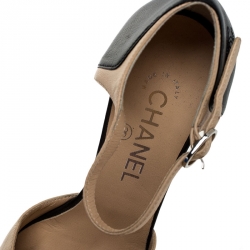 Chanel Beige/Black Leather Pointed Cap Toe Ankle Strap Sandals Size 37