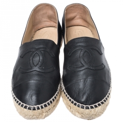 مملوكة مسبقًا Chanel Black Leather CC Cap Toe Espadrilles Size 40
