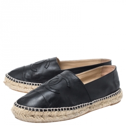مملوكة مسبقًا Chanel Black Leather CC Cap Toe Espadrilles Size 40