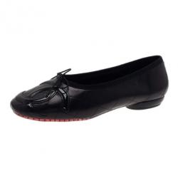 Pre Owned Chanel Black Leather CC Cambon Ballet Flats Size 38.5