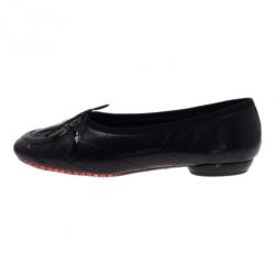 Pre Owned Chanel Black Leather CC Cambon Ballet Flats Size 38.5