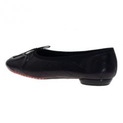 Pre Owned Chanel Black Leather CC Cambon Ballet Flats Size 38.5