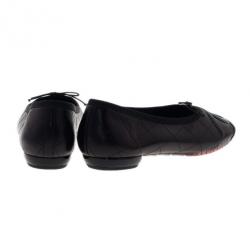 Pre Owned Chanel Black Leather CC Cambon Ballet Flats Size 38.5
