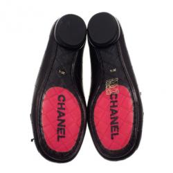 Pre Owned Chanel Black Leather CC Cambon Ballet Flats Size 38.5