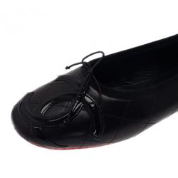 Pre Owned Chanel Black Leather CC Cambon Ballet Flats Size 38.5