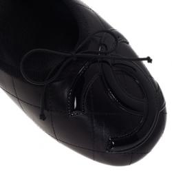Pre Owned Chanel Black Leather CC Cambon Ballet Flats Size 38.5