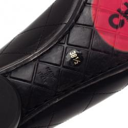 Pre Owned Chanel Black Leather CC Cambon Ballet Flats Size 38.5