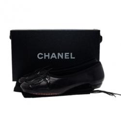 Pre Owned Chanel Black Leather CC Cambon Ballet Flats Size 38.5