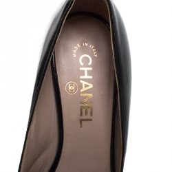 Pre Owned Chanel Black Patent Leather Peep Toe Block Heel Pumps Size 38