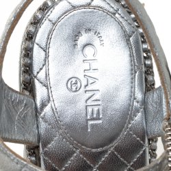 Chanel Silver Braided Leather Chain Embellished Quilted Leather Platform Clogs Size 38