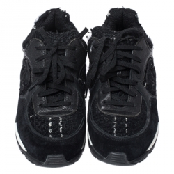 مملوكة مسبقًا حذاء رياضي شانيل رباط علوي تويد و جلد أسود مقاس 39