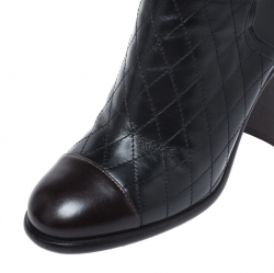 Chanel Black Quilted Leather Cap Toe CC Buckle Ankle Boots Size 40
