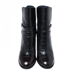 Chanel Black Quilted Leather Cap Toe CC Buckle Ankle Boots Size 40