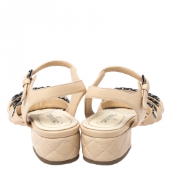 Chanel Beige Leather Reissue Chain Detail Quilted Heel Ankle Strap Sandals Size 35.5