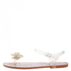 Chanel Multicolor Jelly Camellia Flower Flat Sandals Size 40