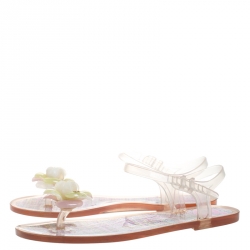 Chanel Multicolor Jelly Camellia Flower Flat Sandals Size 40