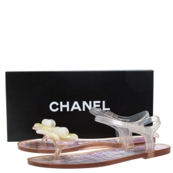 Chanel Multicolor Jelly Camellia Flower Flat Sandals Size 40