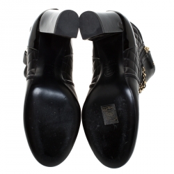 Chanel Black Leather Chain Embellished Ankle Booties Size 37.5