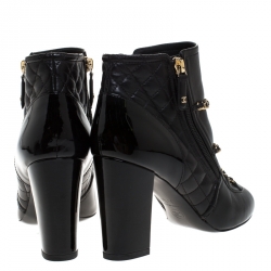 Chanel Black Leather Chain Embellished Ankle Booties Size 37.5