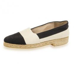 Pre Owned Chanel Black &amp; White CC Espadrilles Size 37