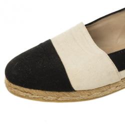 Pre Owned Chanel Black &amp; White CC Espadrilles Size 37