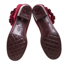 Chanel Burgundy Velvet Camellia Embellished CC Rain Boots Size 40