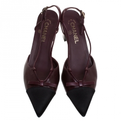Chanel Two Tone Leather And Satin Pointed Toe Slingback Sandals Size 40