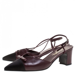 Chanel Two Tone Leather And Satin Pointed Toe Slingback Sandals Size 40