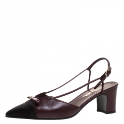Chanel Two Tone Leather And Satin Pointed Toe Slingback Sandals Size 40
