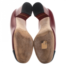 Pre Owned Chanel Red/Blue Patent Leather And Leather Cap Toe Block Heel Pumps Size 36.5