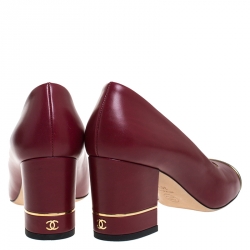 Pre Owned Chanel Red/Blue Patent Leather And Leather Cap Toe Block Heel Pumps Size 36.5