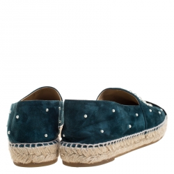 مملوكة مسبقًا Chanel Green/Black Suede Leather Pearl Embellished Espadrille Flats Size 40