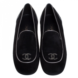 Pre Owned حذاء شانيل سموكي مزخرف كريستال سويدي أسود مقاس 36.5