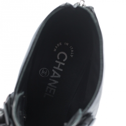 Chanel Black Leather Camellia Block Heel Ankle Boots Size 37