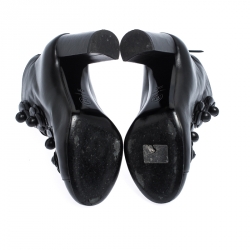 Chanel Black Leather Camellia Block Heel Ankle Boots Size 37