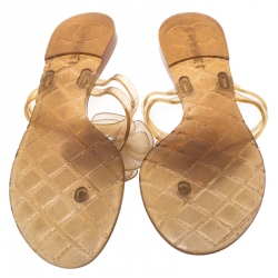 مملوكة مسبقًا Chanel Light Yellow Jelly Camellia Thong Flat Sandals Size 38