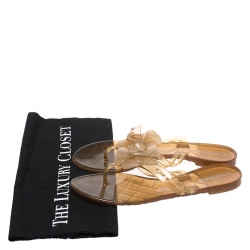 مملوكة مسبقًا Chanel Light Yellow Jelly Camellia Thong Flat Sandals Size 38