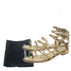 Chanel Gold Leather Embellished Toe Ring Gladiator Flat Sandals Size 39