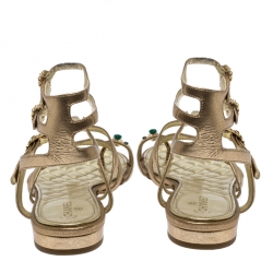 Chanel Gold Leather Embellished Toe Ring Gladiator Flat Sandals Size 39