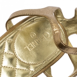 Chanel Gold Leather Embellished Toe Ring Gladiator Flat Sandals Size 39