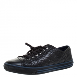 Chanel Black Quilted Nylon and Leather CC Low Top Sneaker Size 38