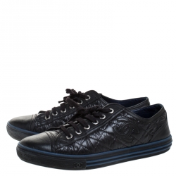 Pre Owned Chanel Black Quilted Nylon and Leather CC Low Top Sneaker Size 38